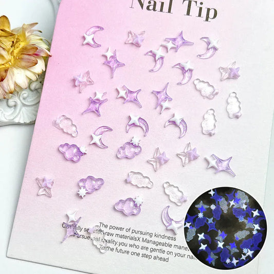 DIY Nail Decor – 50Pcs Moon/Cloud Charms with Star Sparkles