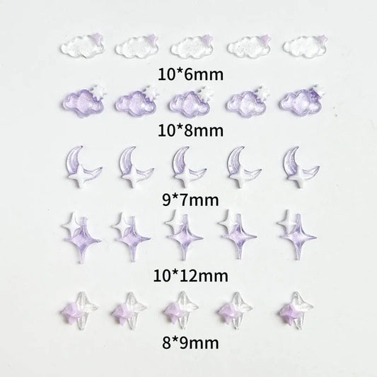 DIY Nail Decor – 50Pcs Moon/Cloud Charms with Star Sparkles